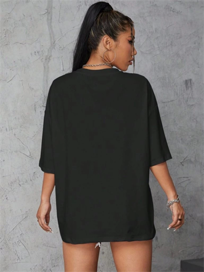 Baskılı Oversize T-shirt - Siyah