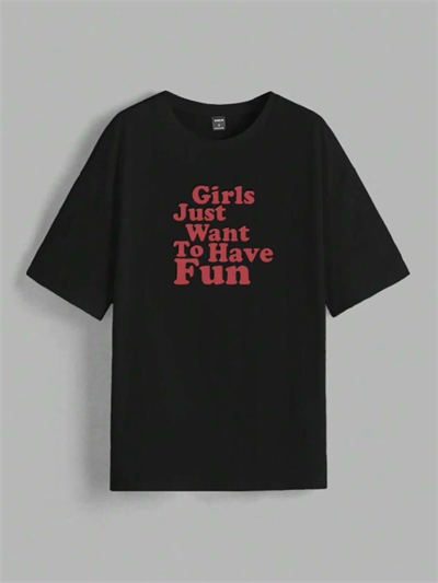 Baskılı Oversize T-shirt - Siyah