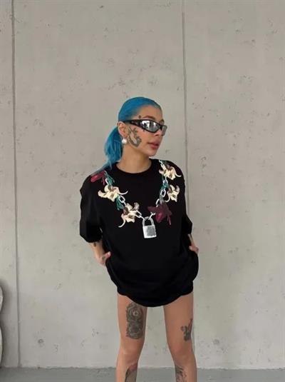 Baskılı T-Shirt Kısa Kol Bisiklet Yaka Regular Rahat Kalıp Günlük Tişört - Siyah