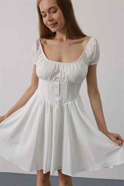 Beli Korseli Mini Elbise - Beyaz