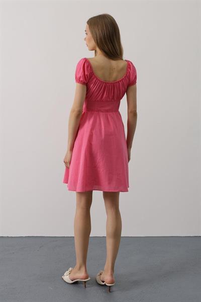 Beli Korseli Mini Elbise - Fuşya