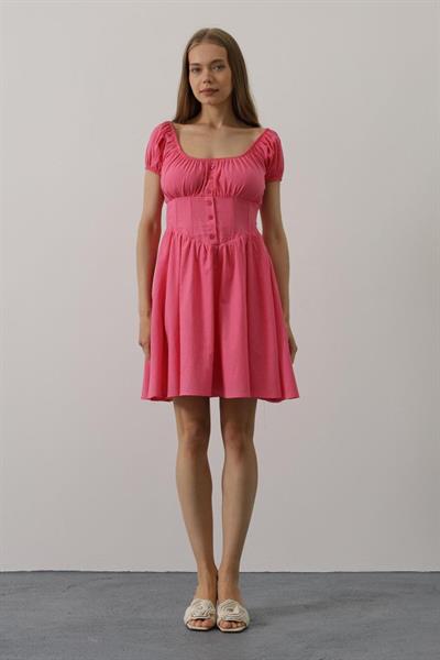 Beli Korseli Mini Elbise - Fuşya