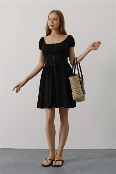 Beli Korseli Mini Elbise - Siyah