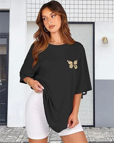 Bisiklet Yaka Baskılı T-shirt - Siyah