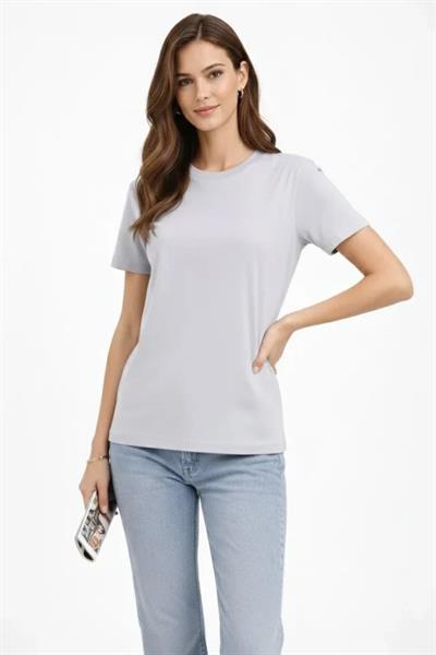 Bisiklet Yaka Tişört  Regular Kalıp Basic Pamuklu  Günlük Kullanım  T-shirt - Gri