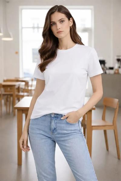 Bisiklet Yaka Tişört Regular Kalıp Basic Pamuklu Günlük Kullanım T-shirt - Beyaz