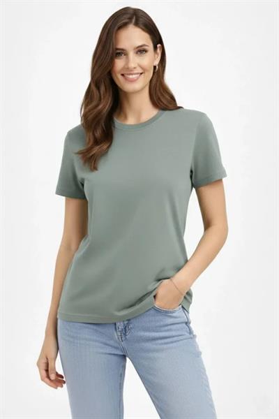 Bisiklet Yaka Tişört Regular Kalıp Basic Pamuklu Günlük Kullanım T-shirt - Mint Yeşili