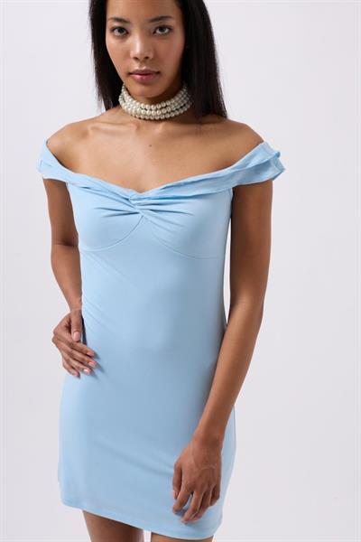 Büzgü Detay Omuz Askılı Mini Elbise