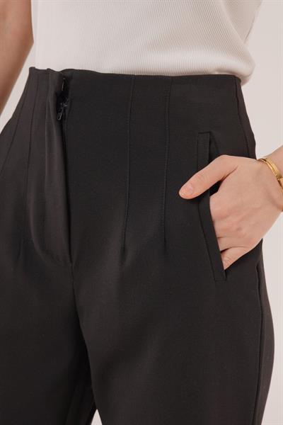 Çift Pens Detaylı Siyah Pantolon
