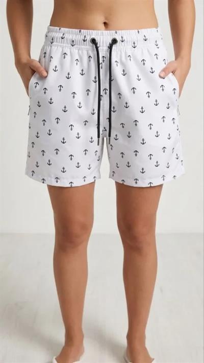 Deniz Şortu Fermuarlı Cepli File Astarlı Hızlı Kuruyan Premium - Beyaz