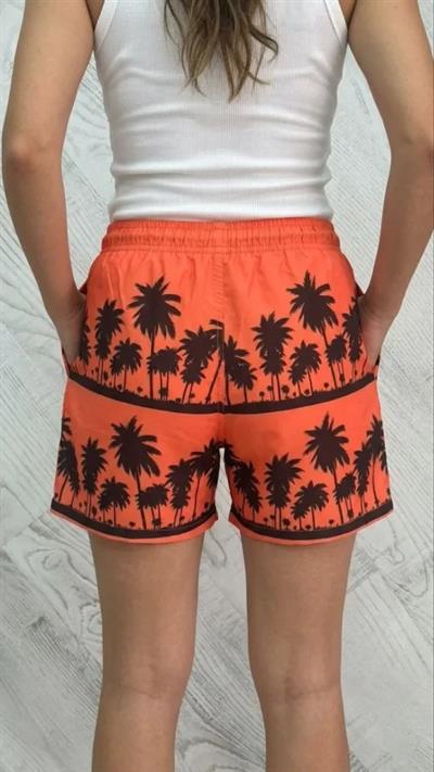 Deniz Şortu Fermuarlı Cepli File Astarlı Hızlı Kuruyan Premium - Turuncu