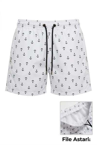 Deniz Şortu Fermuarlı Cepli File Astarlı Hızlı Kuruyan Premium - Beyaz