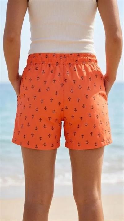 Deniz Şortu Fermuarlı Cepli File Astarlı Hızlı Kuruyan Premium - Turuncu