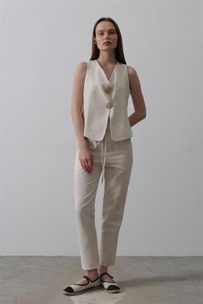 Düğme Detaylı Yelek - Krem