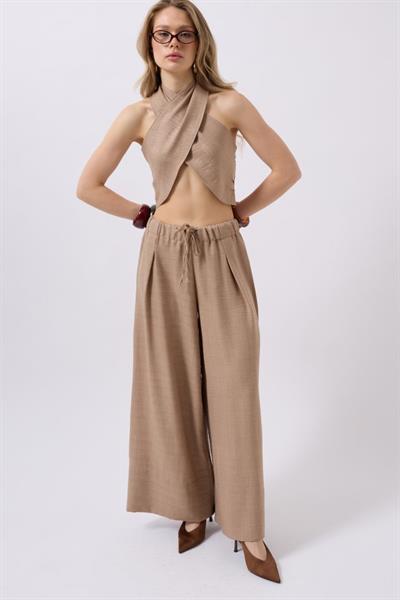 Düşük Bel Oversize Keten Pantolon