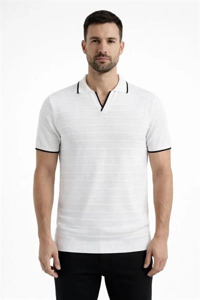 Erkek 2’li Paket Triko Yakalı Düğmesiz Açık Yaka Fitilli Kısa Kollu Regular Fit Tişört - Beyaz - Mint Yeşili