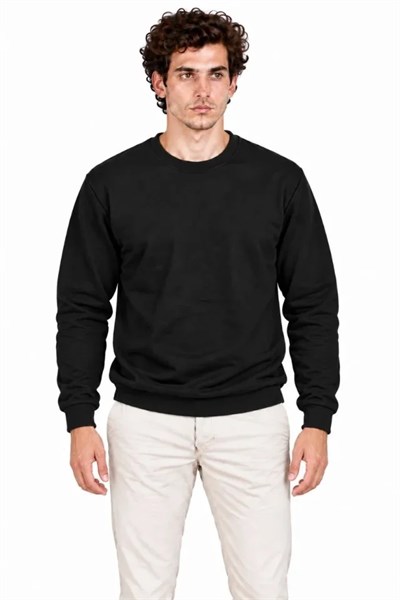 Erkek 3Lü Bisiklet Yaka İçi Şardonlu 2 İplik Düz Uzun Kollu Regular Fit Sweatshirt - Siyah - Bordo - Gri