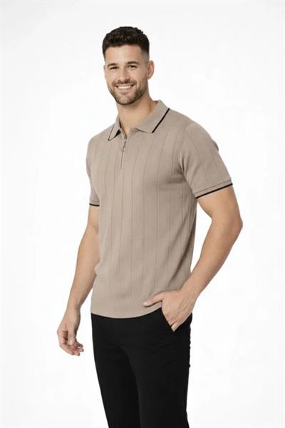 Erkek 3’lü Paket Dokuma Triko  Fermuarlı Yakalı Fitilli Kısa Kollu Regular Fit Tişört - Kahverengi, Haki, Siyah