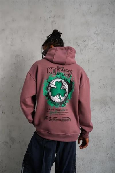 Erkek Baskılı Kapüşonlu Ve Kordon İpli Sweat - Gül Kurusu