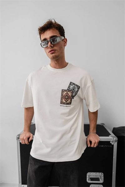 Erkek Baskılı Oversize T-shirt - Beyaz