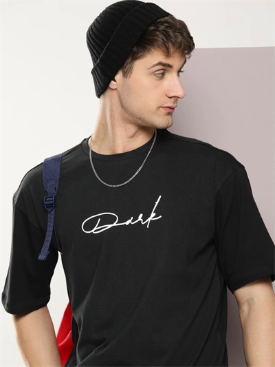 Erkek Baskılı Oversize T-shirt - Siyah