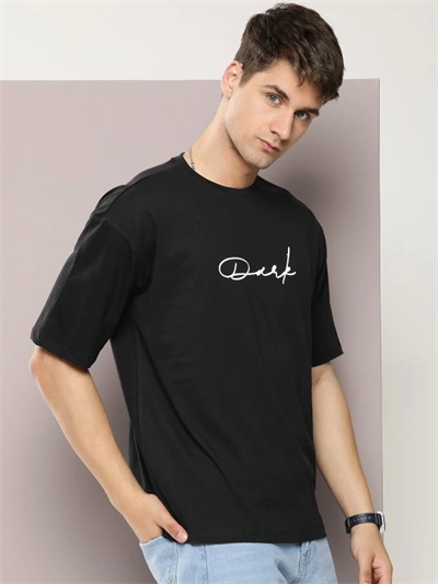 Erkek Baskılı Oversize T-shirt - Siyah
