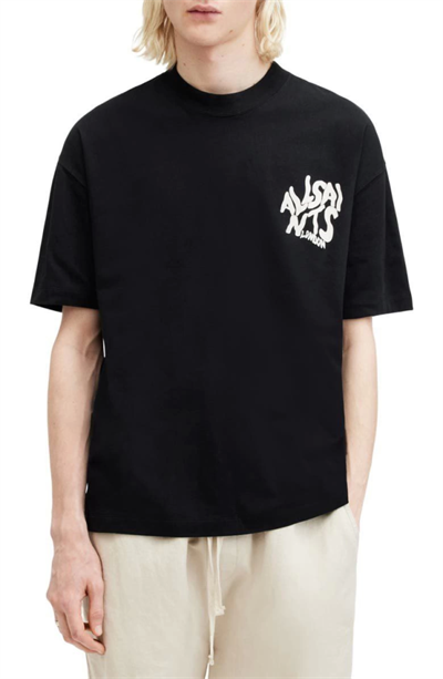 Erkek Baskılı Oversize T-shirt - Siyah