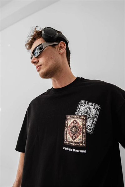 Erkek Baskılı Oversize T-shirt - Siyah
