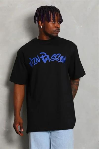 Erkek Baskılı T-Shirt Kısa Kol Bisiklet Yaka Regular Fit Rahat Kalıp Günlük Tişört - Siyah