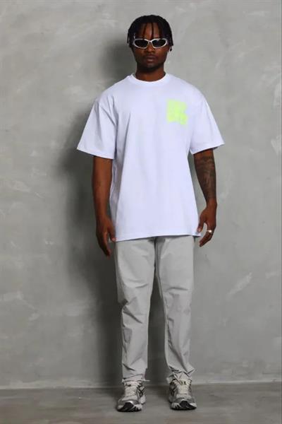 Erkek Baskılı T-Shirt Kısa Kol Bisiklet Yaka Regular Fit Rahat Kalıp Günlük Tişört - Beyaz