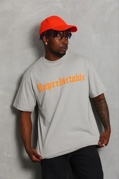 Erkek Baskılı T-Shirt Kısa Kol Bisiklet Yaka Regular Fit Rahat Kalıp Günlük Tişört - Gri