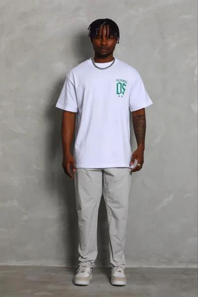Erkek Baskılı T-Shirt Kısa Kol Bisiklet Yaka Regular Fit Rahat Kalıp Günlük Tişört - Beyaz