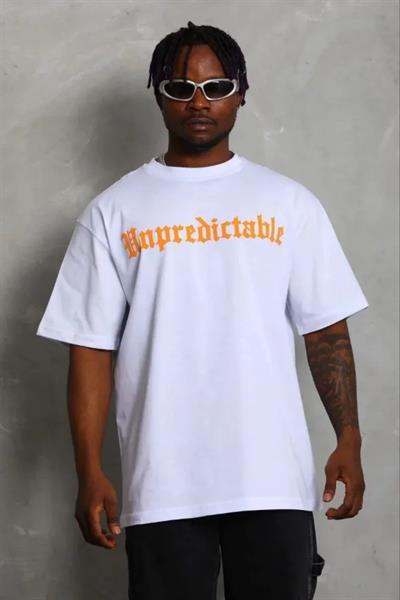 Erkek Baskılı T-Shirt Kısa Kol Bisiklet Yaka Regular Fit Rahat Kalıp Günlük Tişört - Beyaz