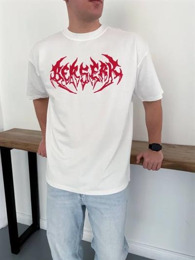 Erkek Baskılı T-Shirt Yazlık Kısa Kol Bisiklet Yaka Rahat Kalıp Tişört - Beyaz