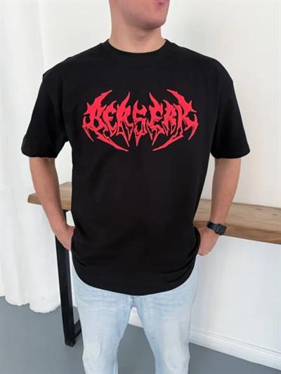 Erkek Baskılı T-Shirt Yazlık Kısa Kol Bisiklet Yaka Rahat Kalıp Tişört - Siyah