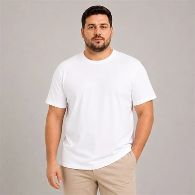 Erkek Battal Big Size Basic Tişört Bisiklet Yaka Rahat Kalıp T-Shirt - Beyaz