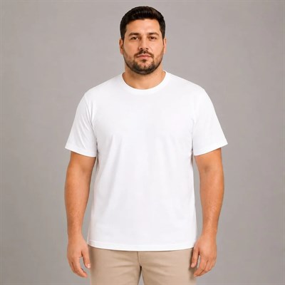 Erkek Battal Big Size Basic Tişört Bisiklet Yaka Rahat Kalıp T-Shirt - Beyaz