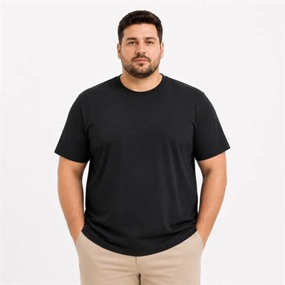 Erkek Battal Big Size Basic Tişört Bisiklet Yaka Rahat Kalıp T-Shirt - Siyah