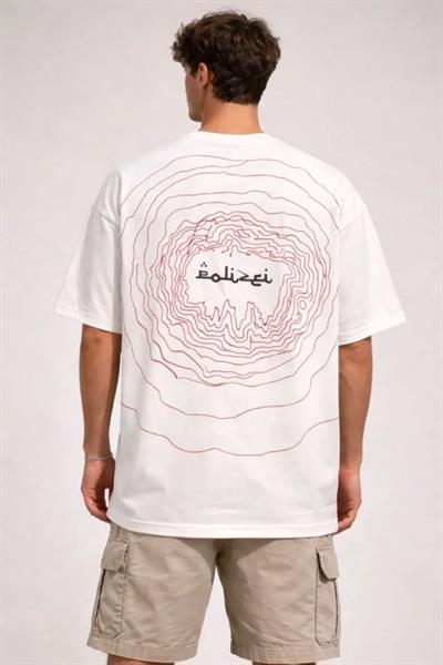 Erkek Bisiklet Yaka Baskılı Kısa Kollu Tişört Streetwear Günlük Basic Pamuklu T-shirt - Beyaz