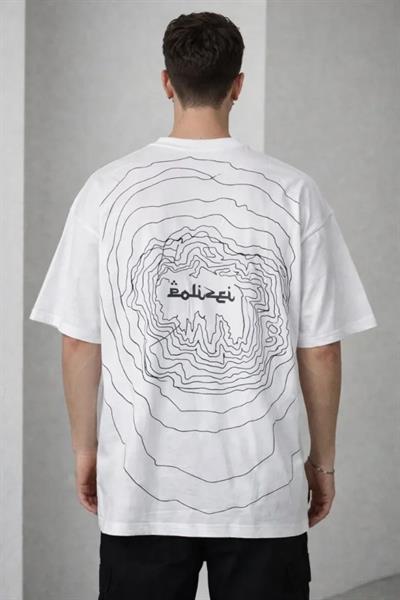 Erkek Bisiklet Yaka Baskılı Kısa Kollu Tişört Streetwear Günlük Basic Pamuklu T-shirt - Beyaz