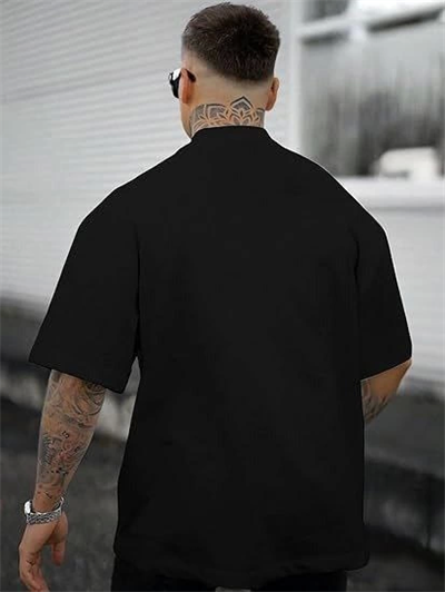 Erkek Bisiklet Yaka Kısa Kol Baskılı T-shirt - Siyah