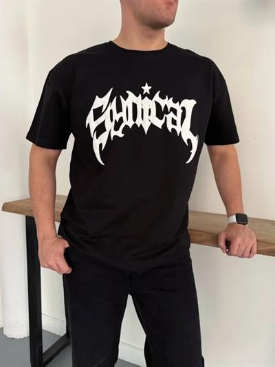 Erkek Bisiklet Yaka Ön Baskılı  Kısa Kollu Tişört Streetwear Günlük Basic Pamuklu T-shirt - Siyah
