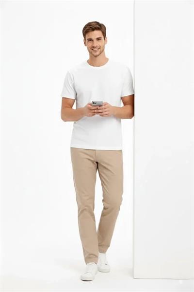 Erkek Bisiklet Yaka Tişört Regular Kalıp Basic Pamuklu Günlük Kullanım T-shirt - Beyaz