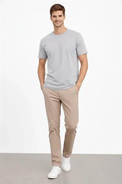 Erkek Bisiklet Yaka Tişört Regular Kalıp Basic Pamuklu Günlük Kullanım T-shirt - Gri