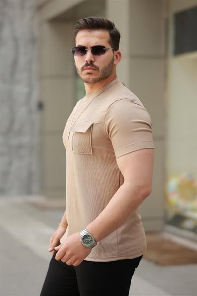 Erkek Cepli Kolyeli Kısa Kollu örme Kumaş Tişört