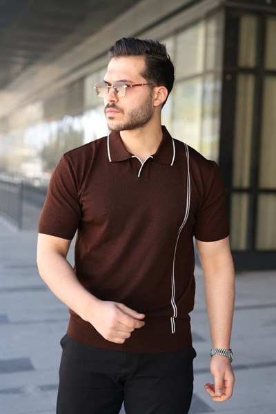 Erkek Çizgi Detaylı Yakalı Triko Tişört