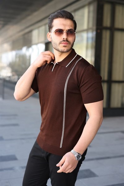 Erkek Çizgi Detaylı Yakalı Triko Tişört