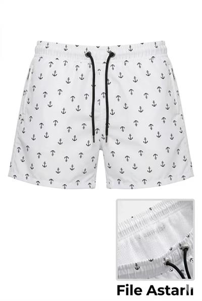 Erkek Deniz Şortu Fermuarlı Cepli File Astarlı Hızlı Kuruyan Premium - Beyaz
