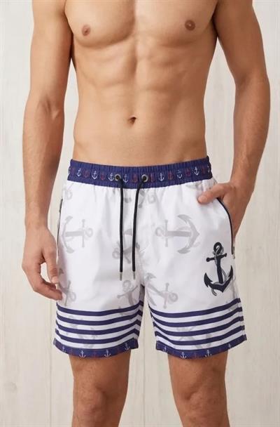 Erkek Deniz Şortu Fermuarlı Cepli File Astarlı Hızlı Kuruyan Premium - Beyaz