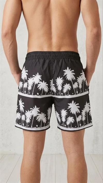 Erkek Deniz Şortu Fermuarlı Cepli File Astarlı Hızlı Kuruyan Premium - Siyah